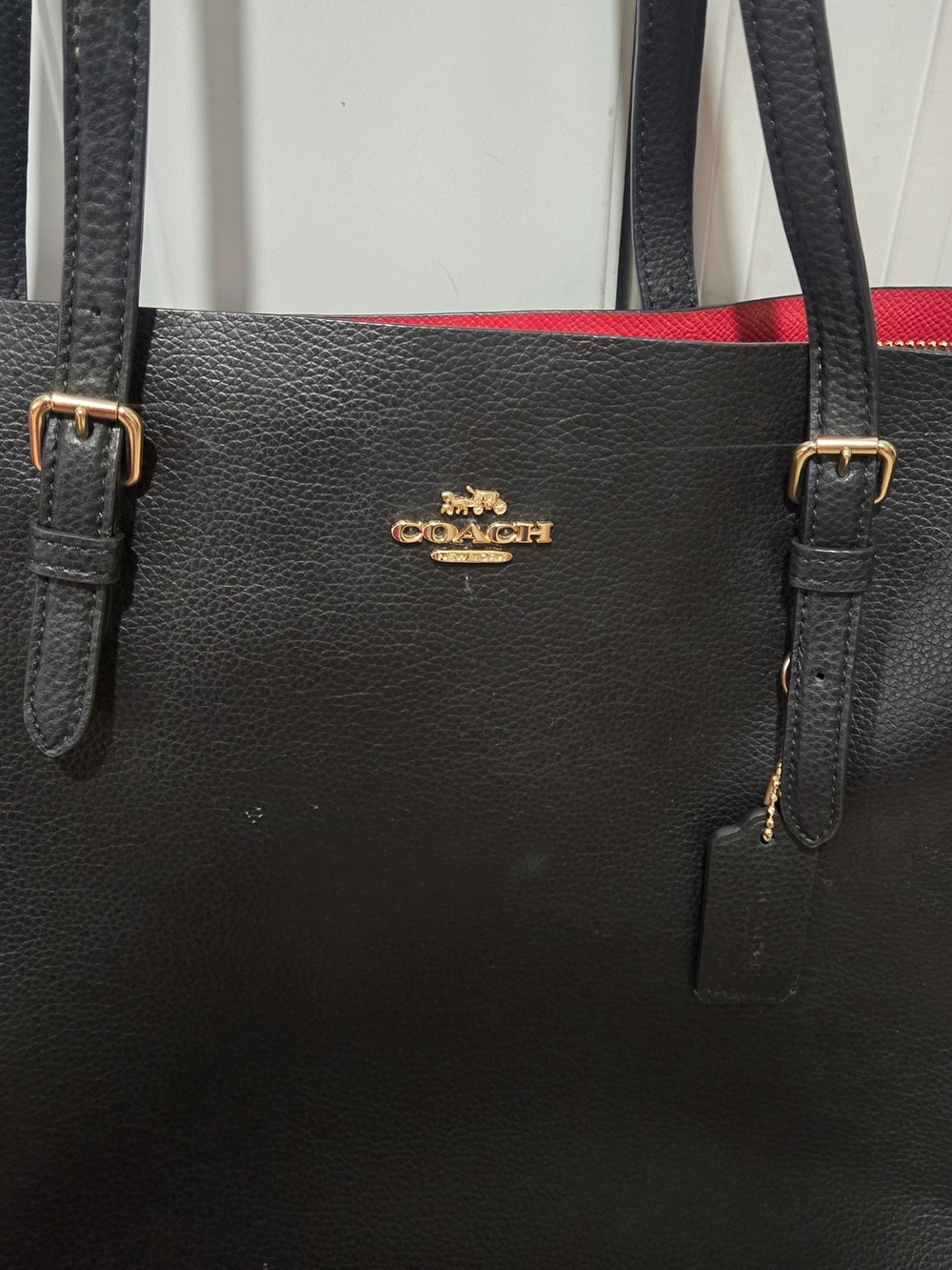 Coach Black Leather Tote with Red Lining - Picture 3 of 4